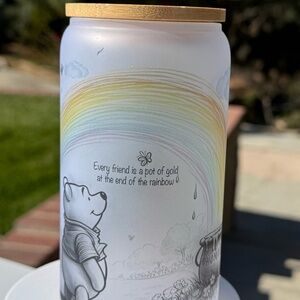 Winnie the Pooh can glass tumbler 16oz with lid and straw
